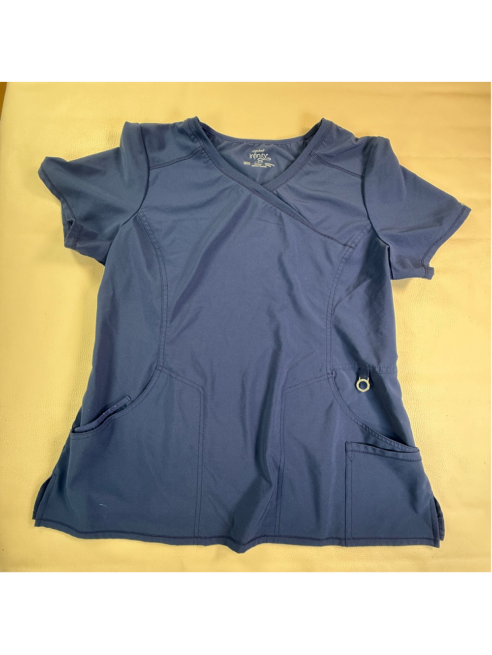 Cherokee Infinity Scrub Top Large Navy Blue Stretch V Neck Nurse Medical Uniform